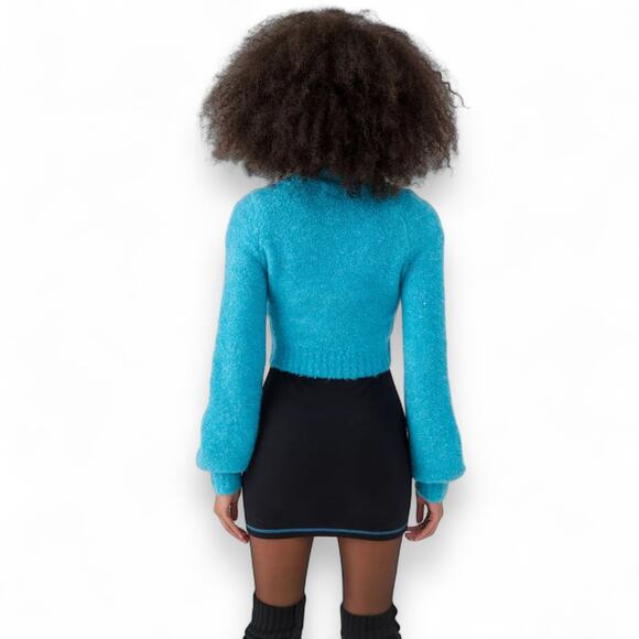 Urban Outfitters Women's NWT UO Avril Cropped Mock Neck Sweater Size M Teal Blue - Picture 5 of 11